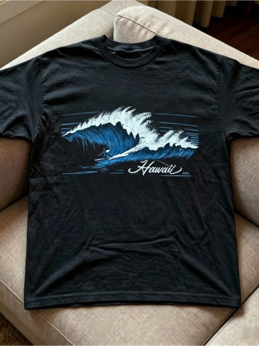 Hawaii surfing graphic black Women Men T-shirt unisex